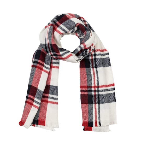Glitzhome® 70" Red, White & Navy Scarf with Fringe
